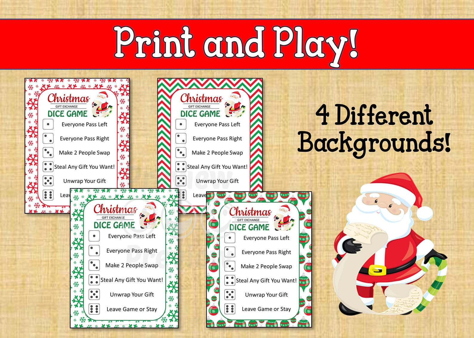 Christmas Gift Exchange Dice Game, Dirty Santa, White Elephant, Present ...