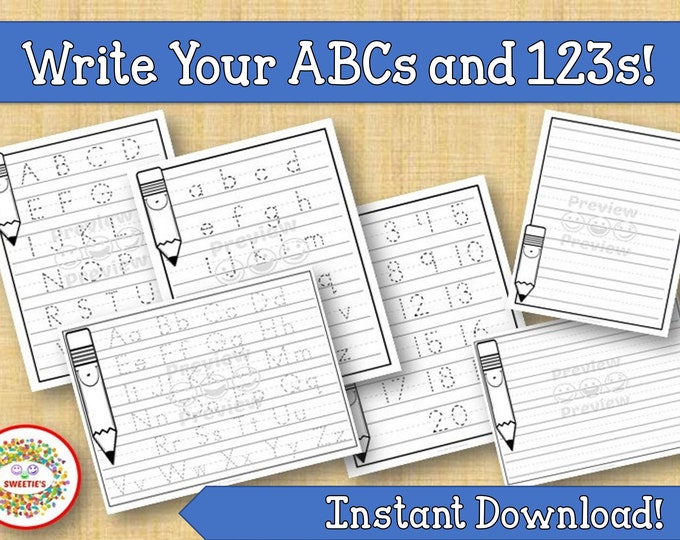 ABC & 123 Handwriting Practice Worksheets (digital Download) - Etsy