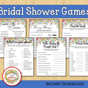 Bridal Shower Games, Bridal Party Games, Bride and Groom Games, Bachelorette Party Games, Printable, Flowers