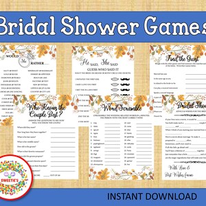 Bridal Shower Games, Bridal Party Games, Bride and Groom Games, Bachelorette Party Games, Printable, Autumn Leaves, Fall Leaves