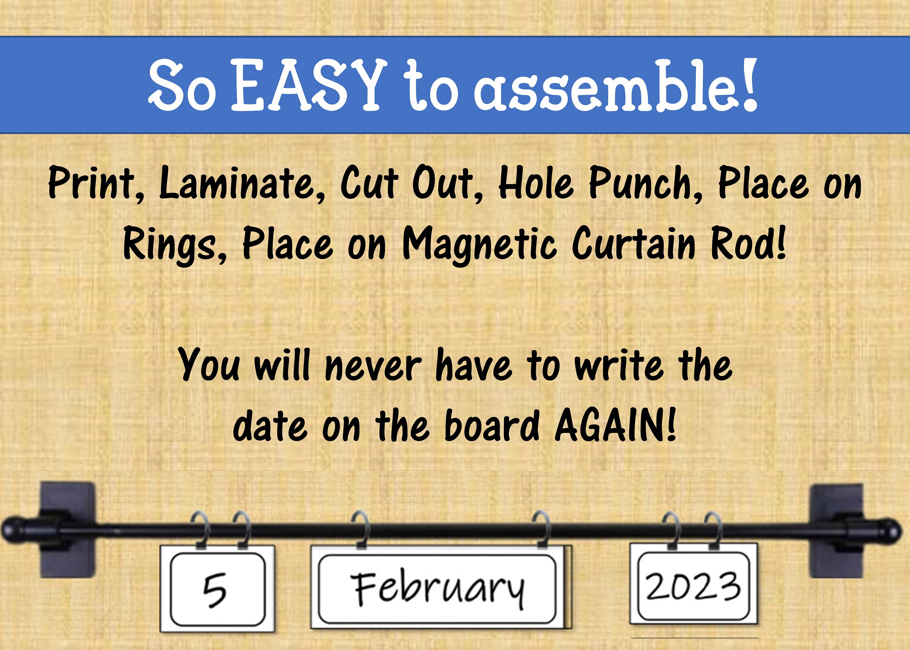 Classroom Calendar Flip Calendar Curtain Rod Calendar Black