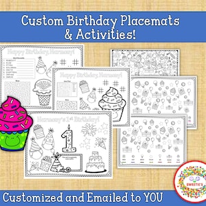 Personalized Birthday Placemat, Custom Birthday Party Printable, Kid&#39;s Custom Coloring Activity Sheet, Birthday Coloring Printable,