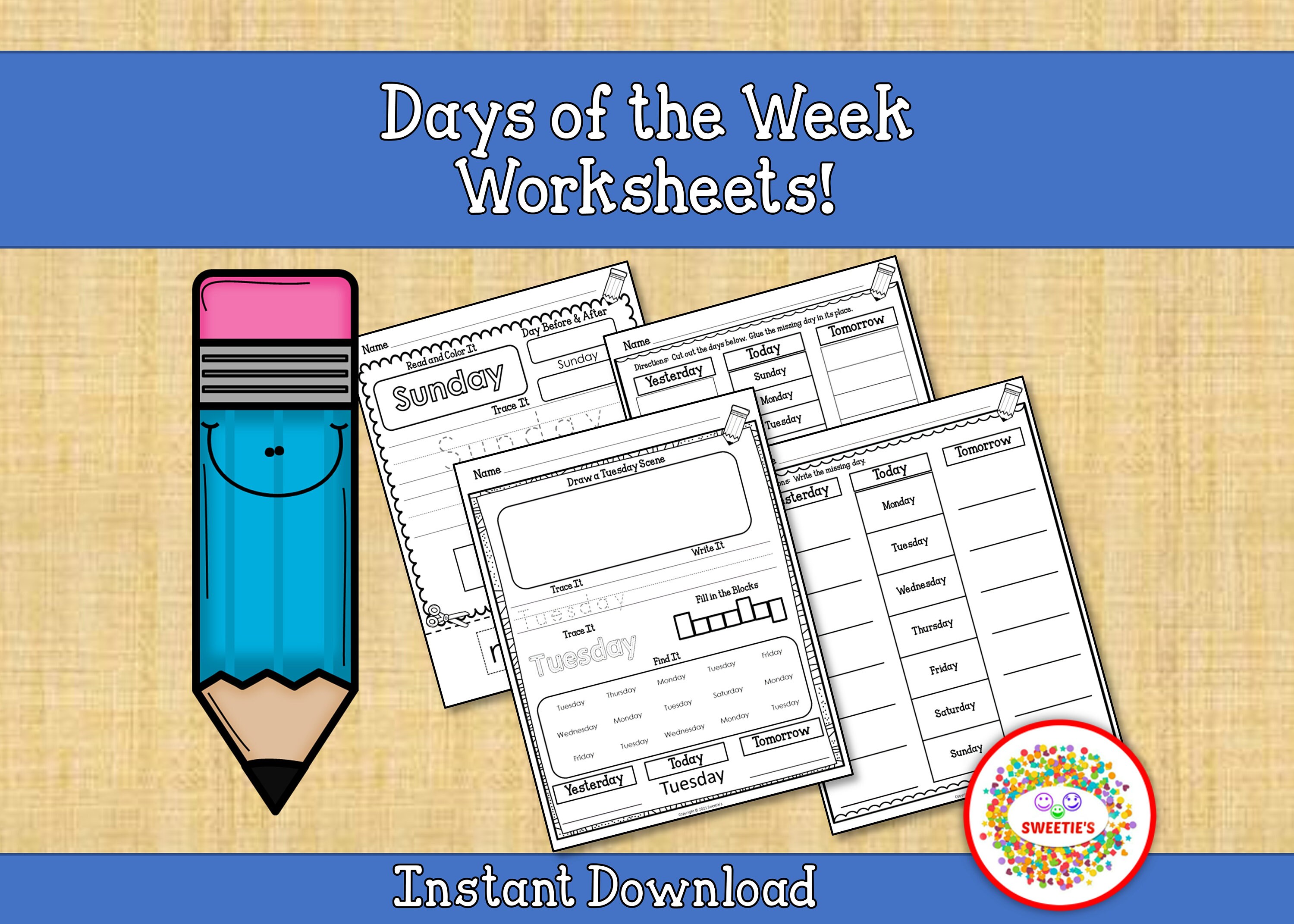 days of the week worksheets printable preschool first etsy