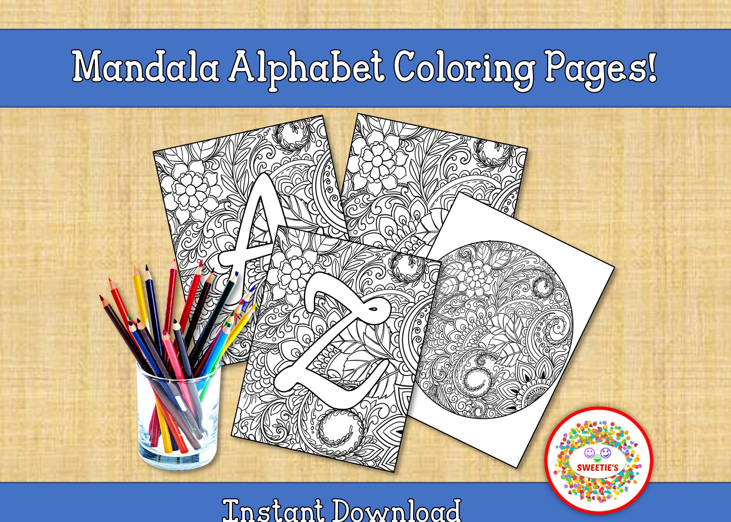 Mandala Alphabet Coloring Pages Adult Coloring A-Z Alphabet | Etsy