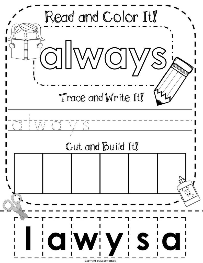 sight words sight word activity worksheets second grade etsy