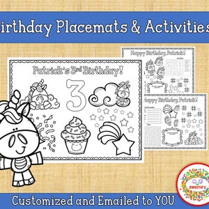 Personalized Unicorn, Custom Birthday Party Printable, Kid&#39;s Unicorn Coloring Activity Sheet, Birthday Coloring Printable,