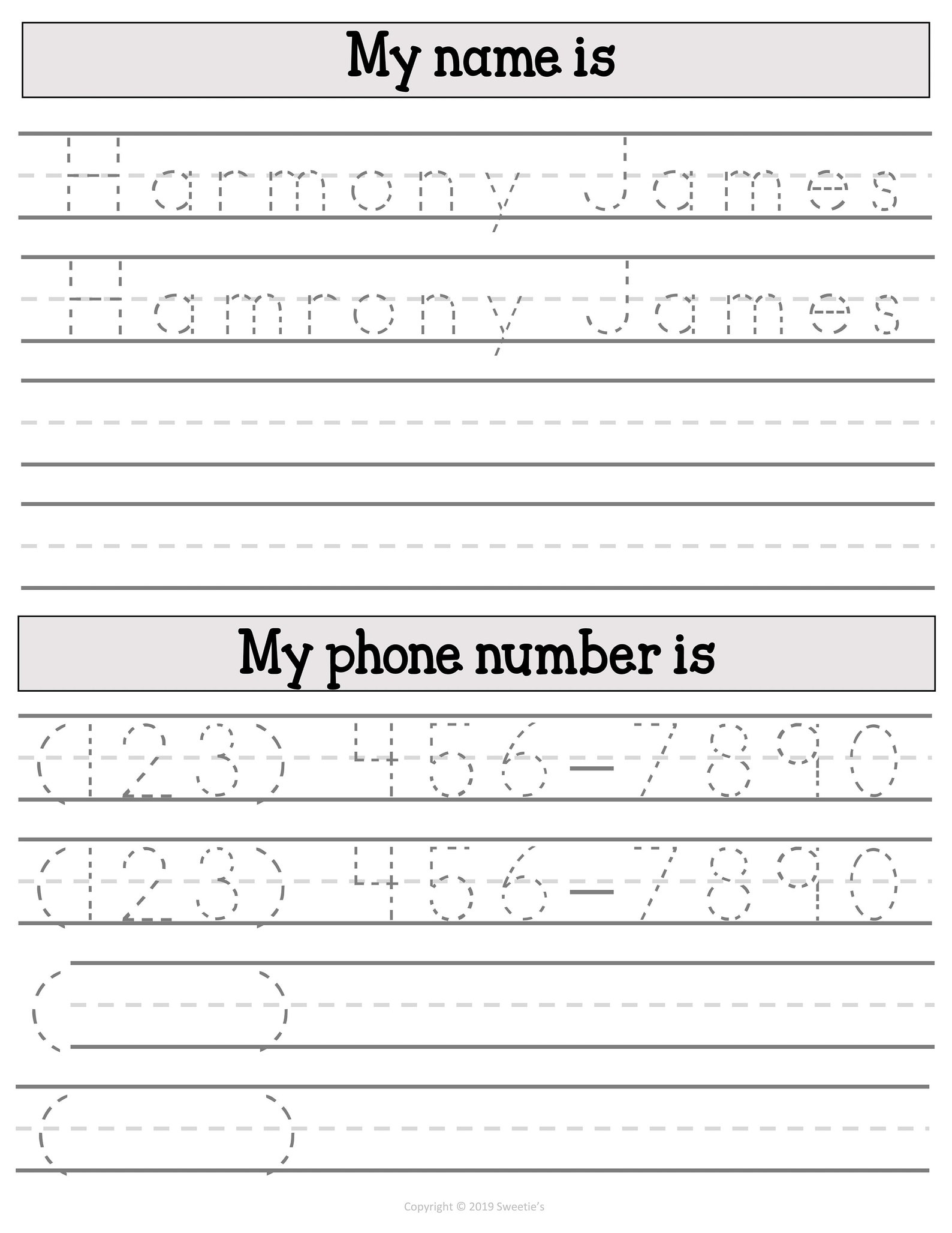 Kids Name Tracing Worksheet Learn To Write Name Learn Phone Etsy