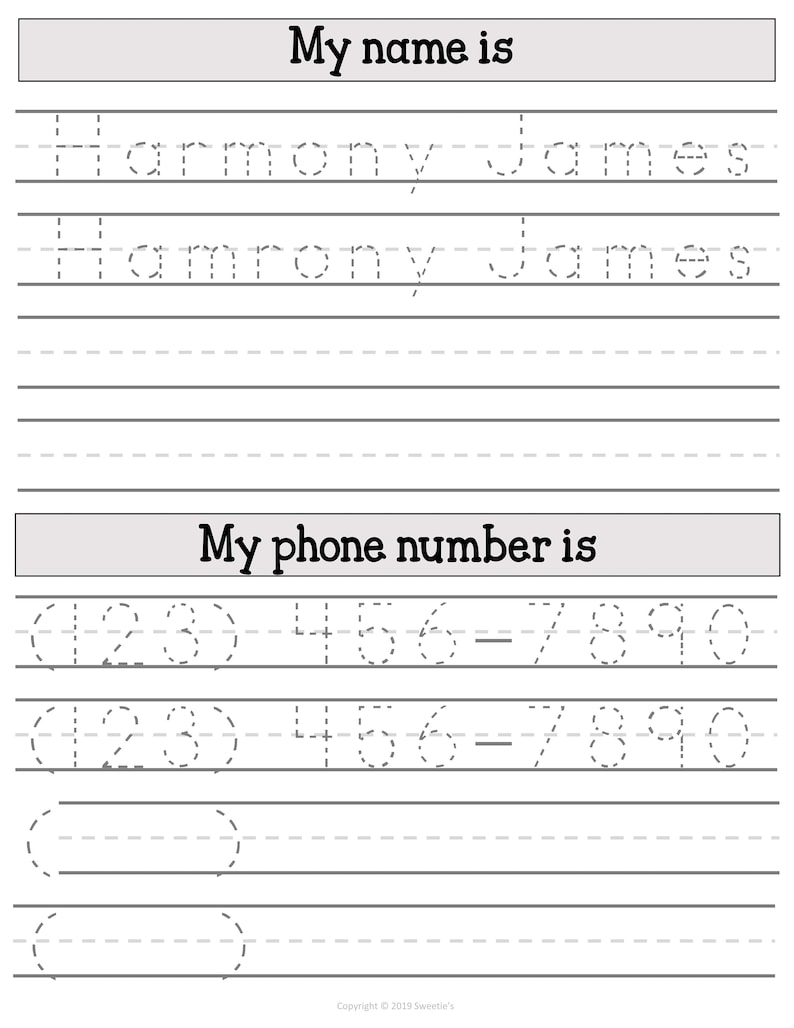 kids name tracing worksheet learn to write name learn phone etsy