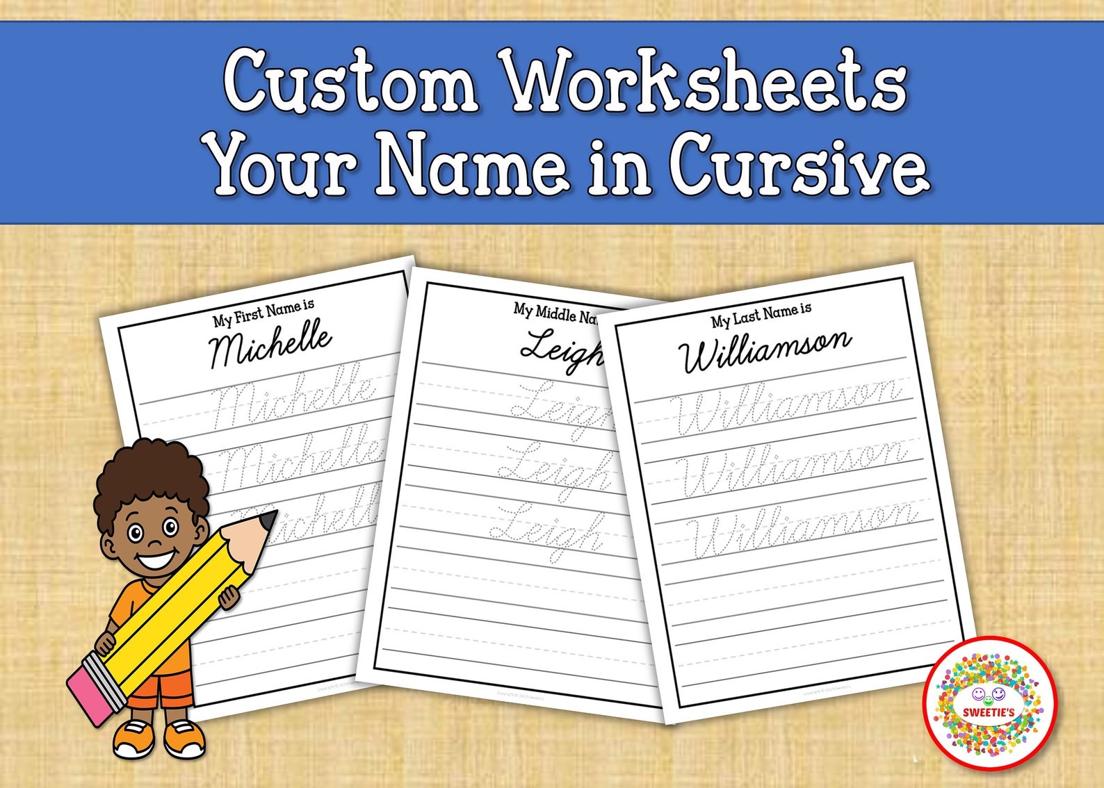 Name tracing worksheet cursive name learn to write name etsy