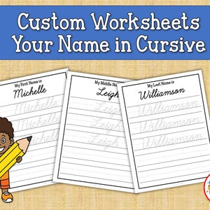 Name Tracing Worksheet. Cursive Name Learn to Write Name Cursive Writing Child&#39;s Name Personalized Worksheets Custom Worksheets