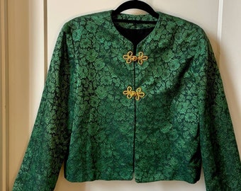 Vintage Emerald Green Floral Celtic St. Patricks Day Cropped Jacket