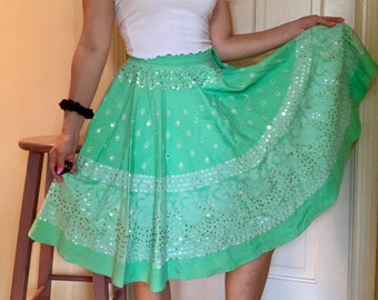 Boston Proper Deadstock Vintage 2000s Y2K Hand Printed Sequined Cotton Skirt Size 2