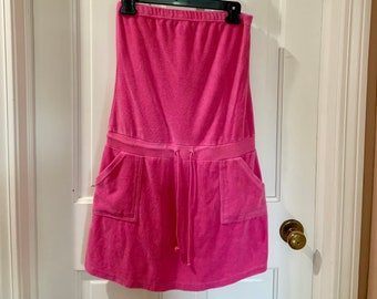 Moda International Vintage Y2K Strapless Pink Terry Cloth Beach Dress Size Small