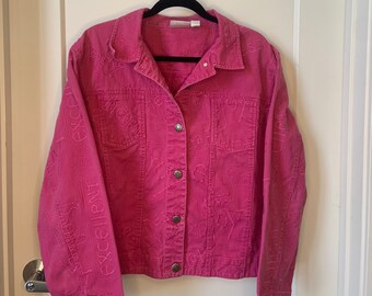 Vintage Chico's Design Denim Jacket With Silk Batik Flower