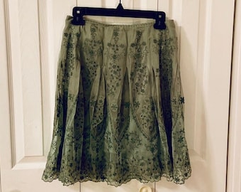 Elie Tahari Vintage 2000s Y2K Floral Embroidered Eyelet Skirt Size Small