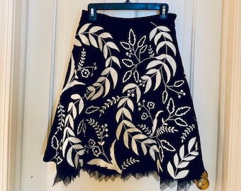 Odille Anthropologie Vintage 2000s Y2K Embroidered Tulle Skirt Size 2