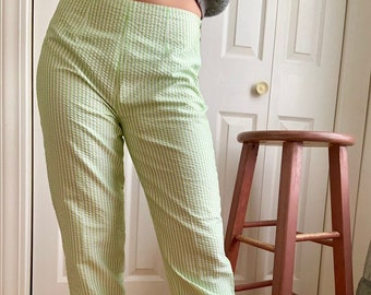 Ralph Lauren Vintage Y2K 2000s Green and White Pinstriped Pants Size 2