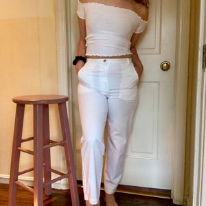 Talbots Vintage Straight Leg Mid Rise White Trouser Pants Size 4