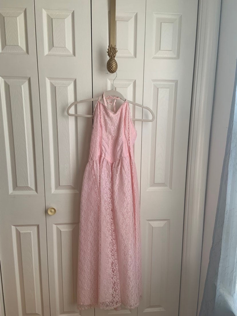 Eber San Francisco Vintage 1980s Pink Lace Halter Dress Size 9