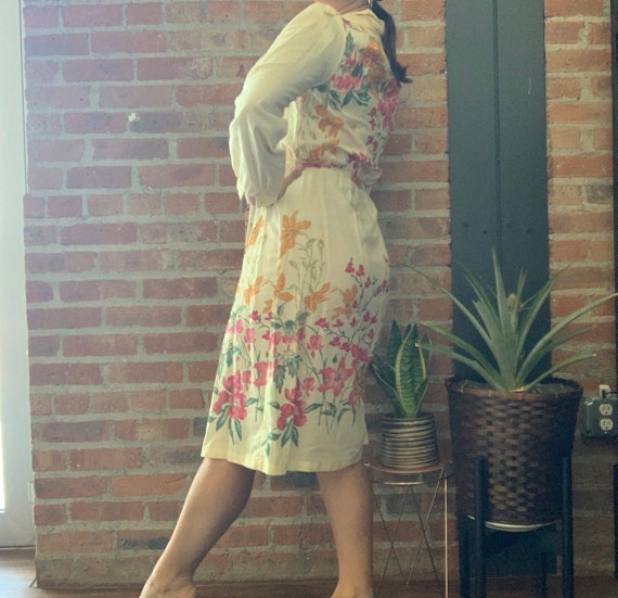 Vintage Yellow Floral Long Sleeve House Day Dress… - image 3