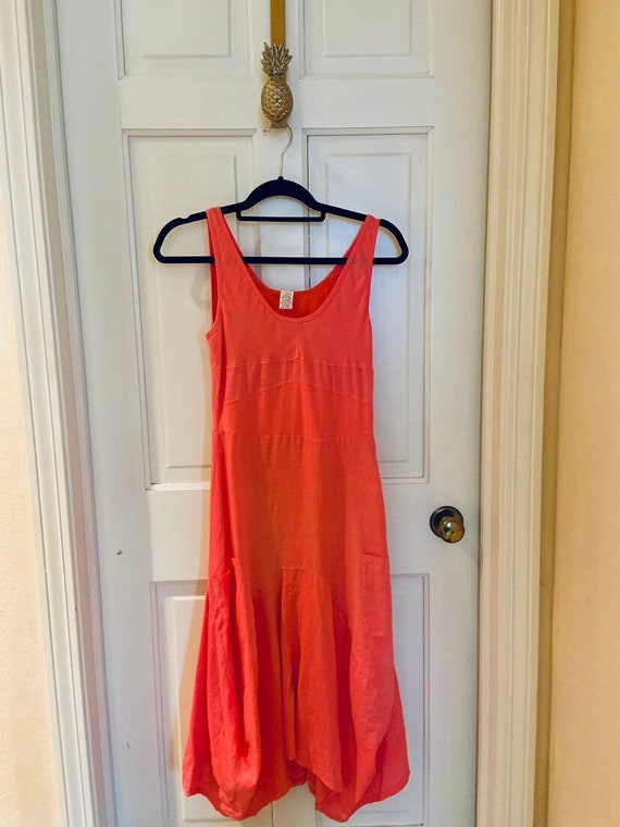 Sundance Y2K Vintage Linen Coral Sun Dress with P… - image 1