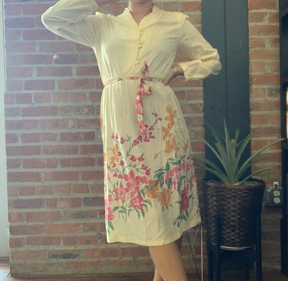 Vintage Yellow Floral Long Sleeve House Day Dress… - image 2