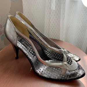 Stuart Weitzman for Neiman Marcus Vintage 80s 1980s Sheer Metallic Pumps Heels Size 8