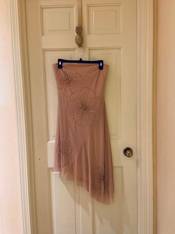 BCBG Maxazria Vintage Deadstock Y2K Strapless Beaded Floral Blush Pink Dress Size Medium Etsy