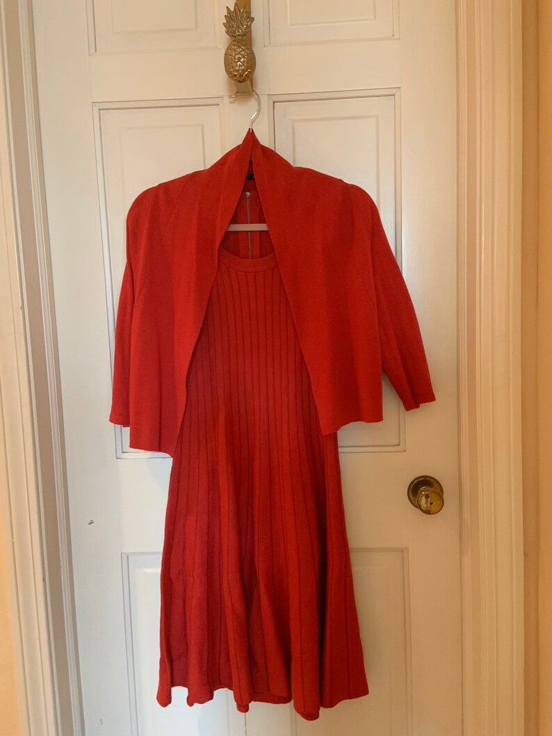 Vintage New With Tags Red Dress and Cardigan image 1