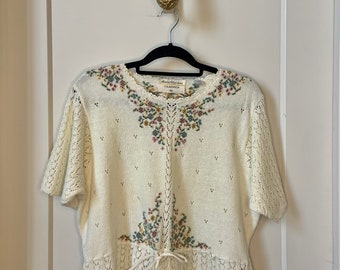 Marisa Christina Classics Vintage Embroidered Sweater Top Size XL