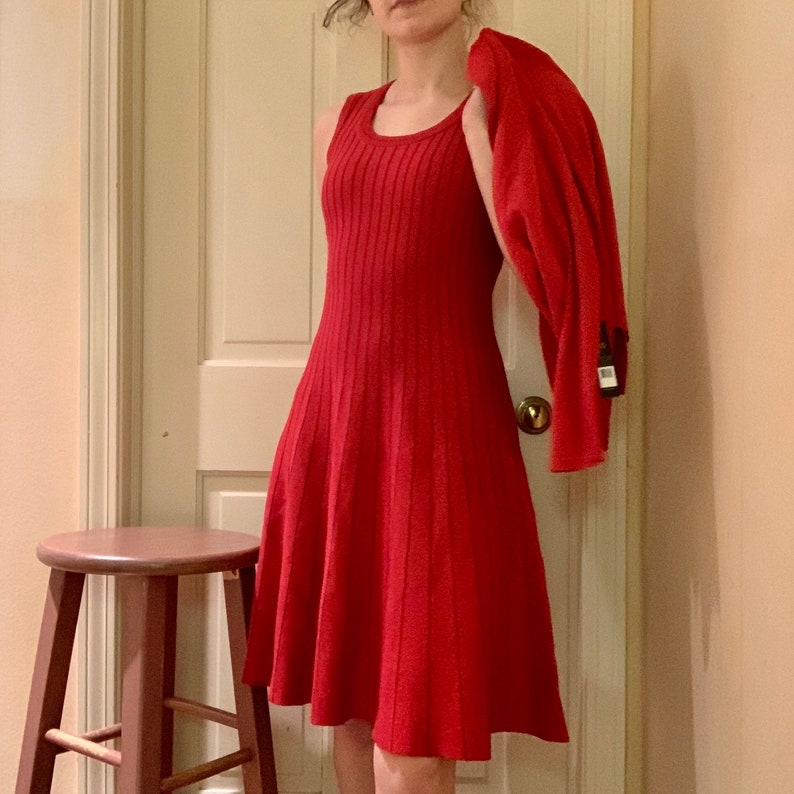 Vintage New With Tags Red Dress and Cardigan image 3