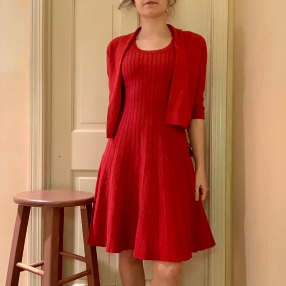 Vintage New With Tags Red Dress and Cardigan - image 2