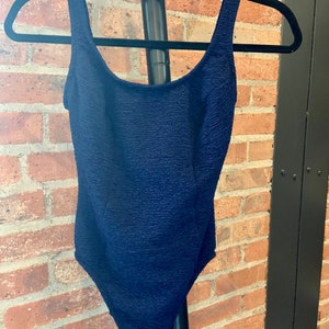 Mainstream Vintage 80s 1980s 90s 1990S Navy Blue Ribbed One Piece Swimsuit Bathing Suit Size 12