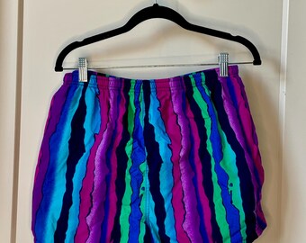 Traje de baño corto TYR Vintage de los años 80 y 90, color azul, morado, negro y verde, talla grande, fabricado en EE. UU.