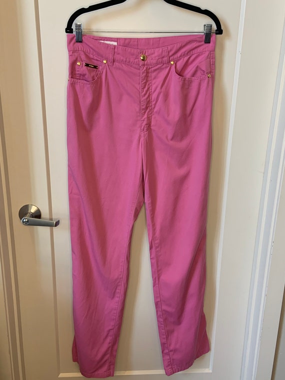 Escada 1980s Vintage Pink Cotton Straight Leg Pants S… - Gem