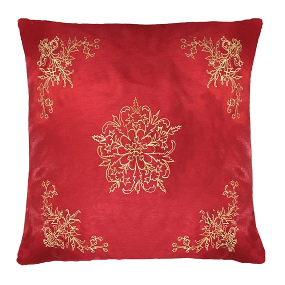 Royal Flower Pattern Throw Pillow Cover Hand Embroidered Etsy