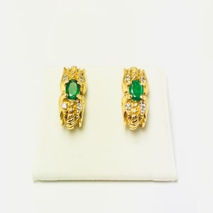 Beautiful Vintage 14k Yellow Gold Natural Emerald Diamond Earrings