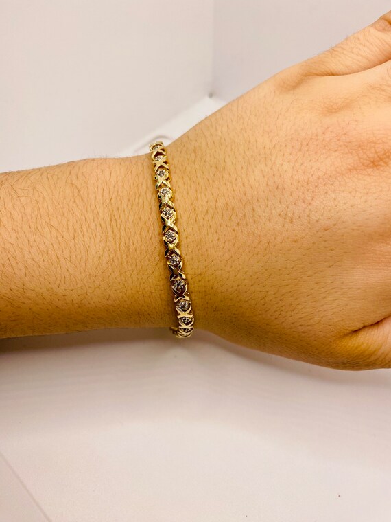 Stunning Vintage 14K Yellow Gold Diamond Bracelet - image 7