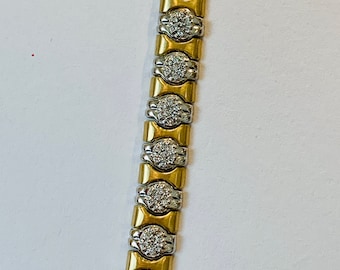 Stunning Vintage 14K White and Yellow Gold Diamond Bracelet