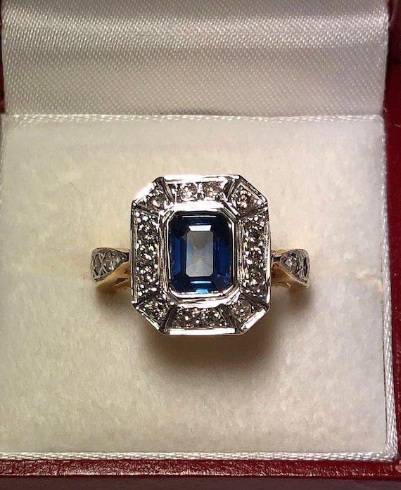 Vintage 14k Yellow Gold Natural Sapphire Diamond Ring | Etsy