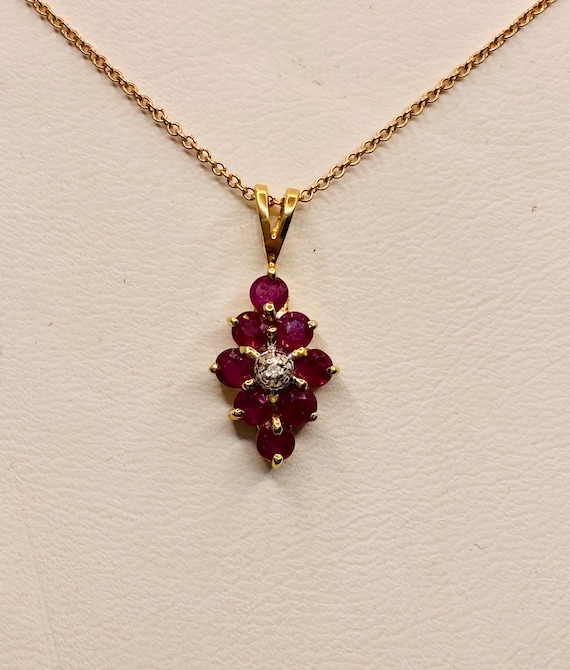 Vintage 14k Yellow Gold Natural Rubies  Pendant - image 1