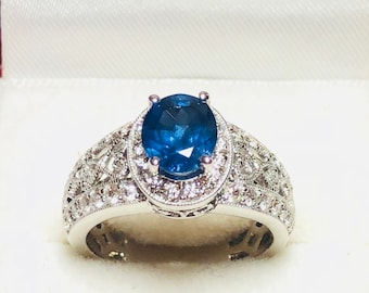 Stunning 14k White Gold Natural Sapphire Diamond Ring