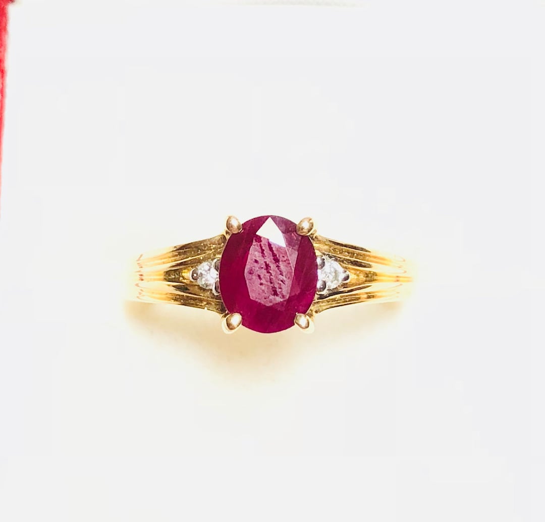 Beautiful Vintage 14k Yellow Gold Natural Ruby Diamond Ring - Etsy