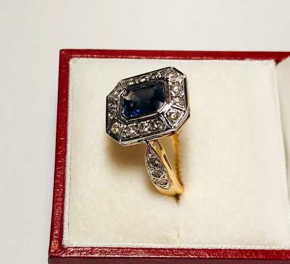 Vintage 14k Yellow Gold Natural Sapphire Diamond … - image 2