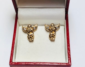 Hermosos aretes de ángel vintage en oro amarillo de 14k