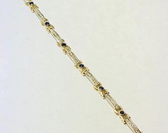 Stunning Vintage 14K White and Yellow Gold Diamond Sapphire  Bracelet