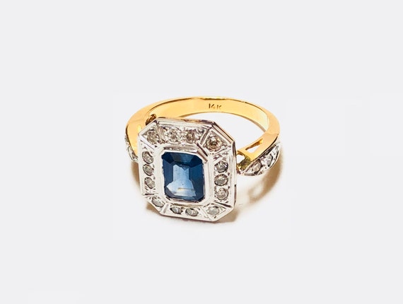 Vintage 14k Yellow Gold Natural Sapphire Diamond … - image 4