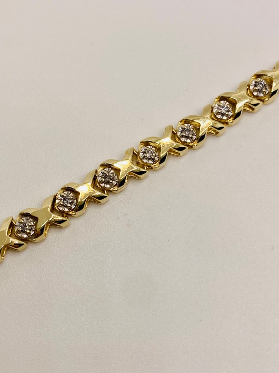 Stunning Vintage 14K Yellow Gold Diamond Bracelet - image 2