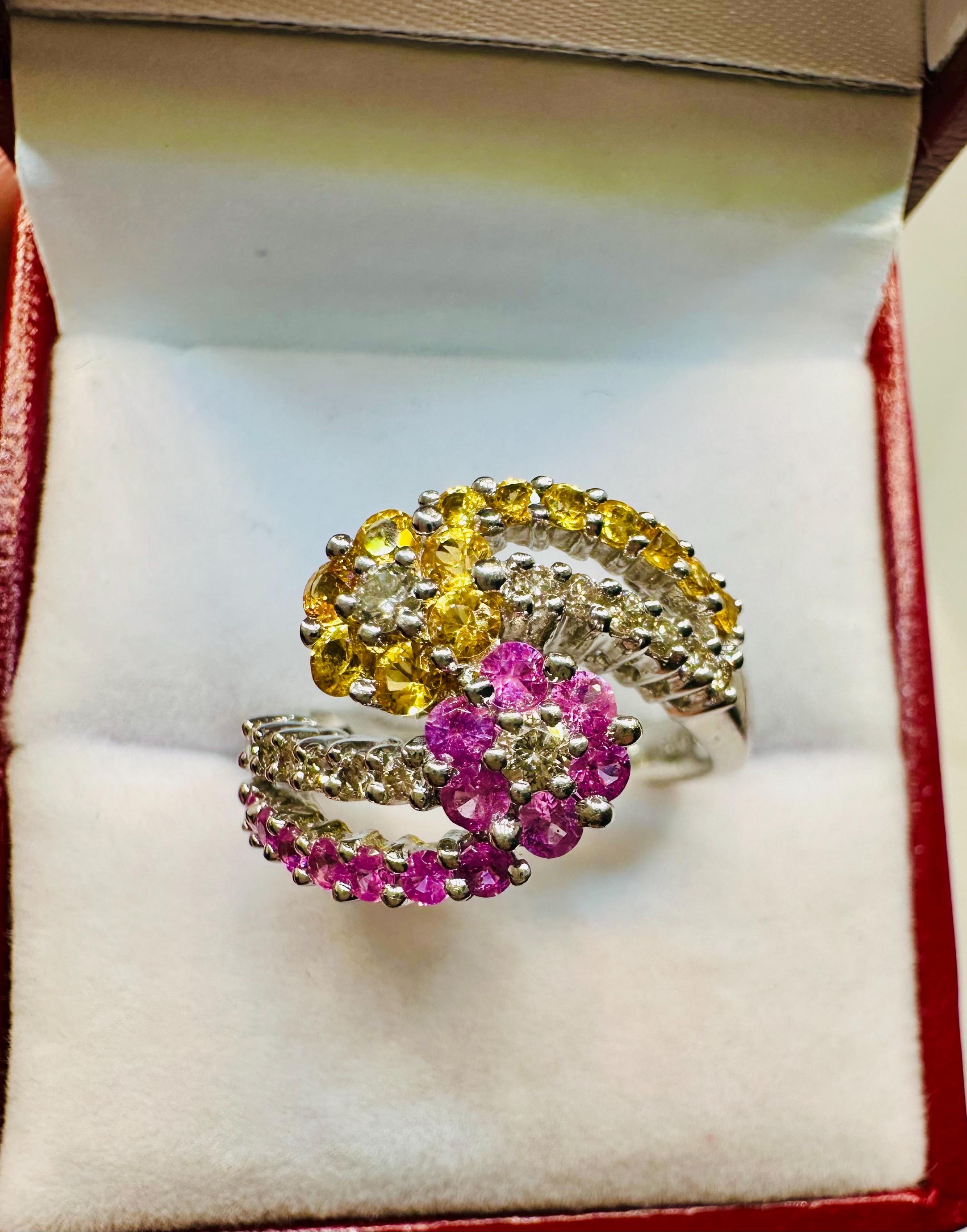 ヴィンテージ 14K ホワイトゴールド リング：天然ピンクサファイア