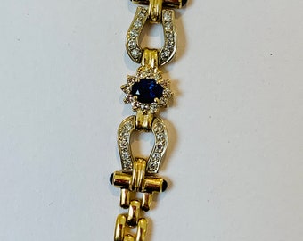 Stunning Vintage 14K White and Yellow Gold Diamond Sapphire  Bracelet